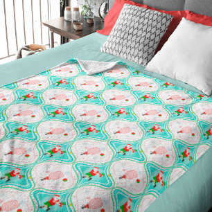 Santa Christmas Pickleball Ogee Pattern Fleece Blanket