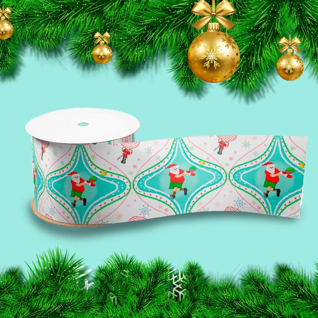 Santa Christmas Pickleball Ogee Pattern  Satin Ribbon (Creator Uploaded)