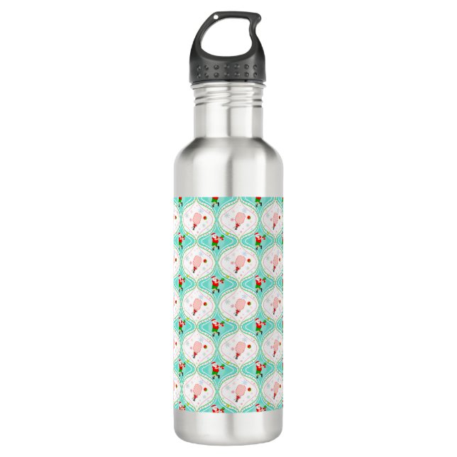 Santa Christmas Pickleball Ogee Pattern  Stainless Steel Water Bottle (Front)