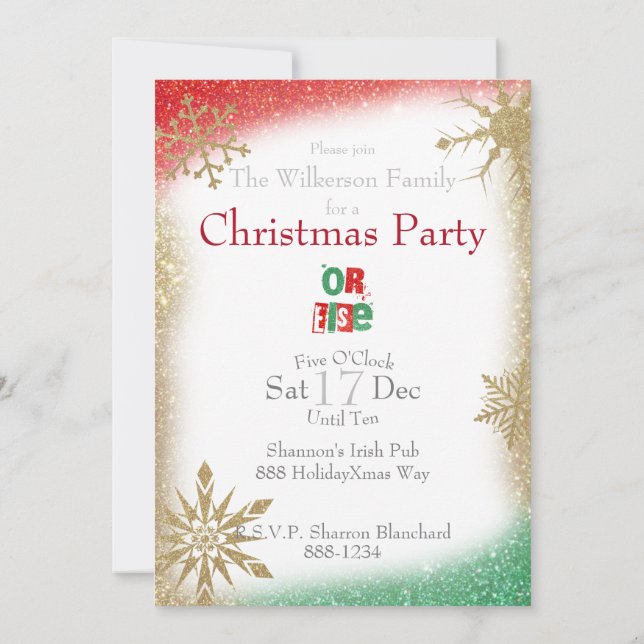 Santa Christmas Ransom Note Red Green Gold Glitter Invitation (Back)