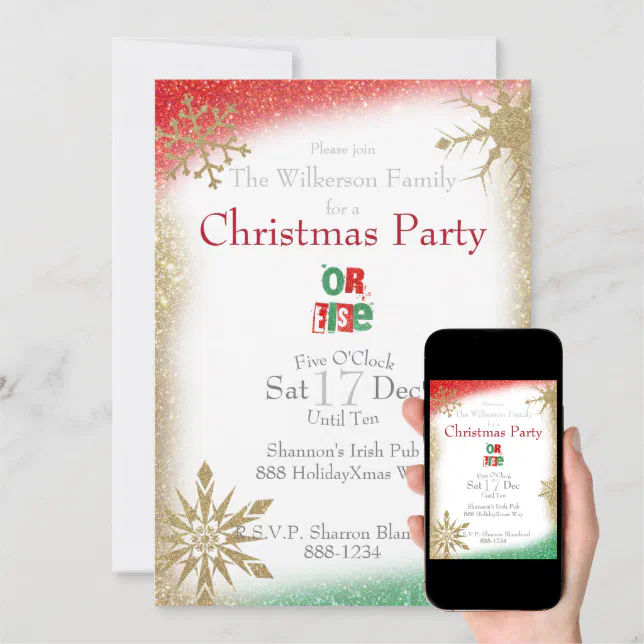 Santa Christmas Ransom Note Red Green Gold Glitter Invitation | Zazzle