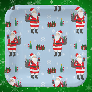 Santa Christmas Red Wine Festive Holiday Party Paper Plates