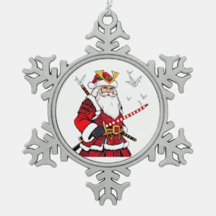 Santa Christmas Santa Claus Japanese Art Samurai Snowflake Pewter Christmas Ornament
