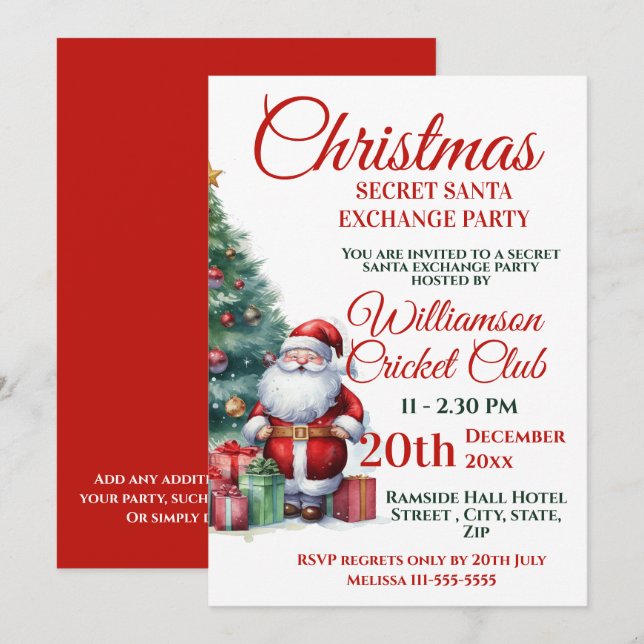Santa Christmas Secret Santa Exchange Party Invitation (Front/Back)