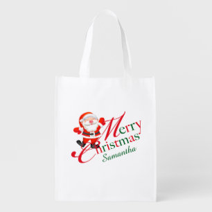 Santa Christmas Signature Name Grocery Bag