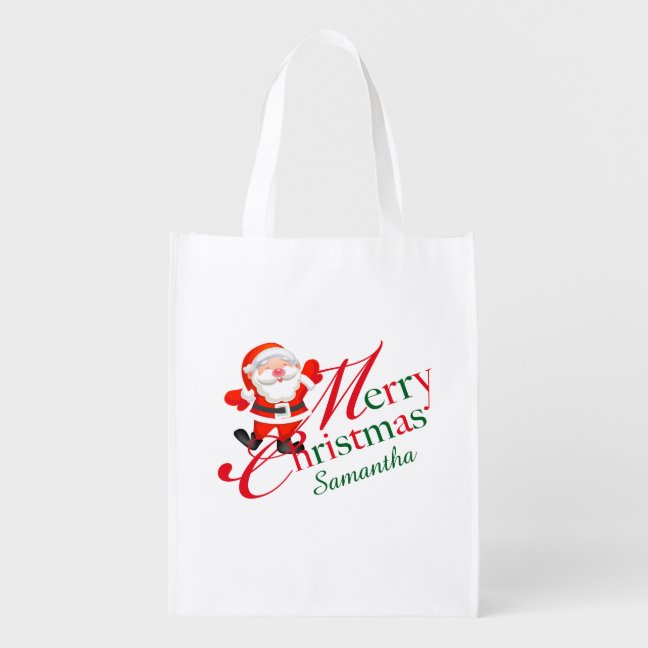 Santa Christmas Signature Name Grocery Bag