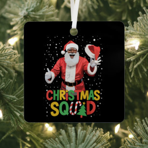 Santa Christmas Squad Black African American Metal Ornament