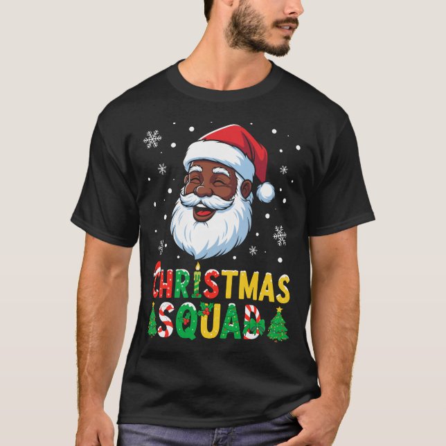 Santa Christmas Squad Black Men African American  T-Shirt (Front)