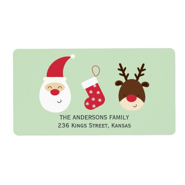 Santa, Christmas stocking and reindeer Label (Front)