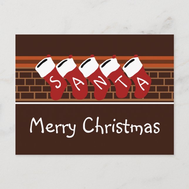Santa Christmas Stockings Holiday Postcard (Front)