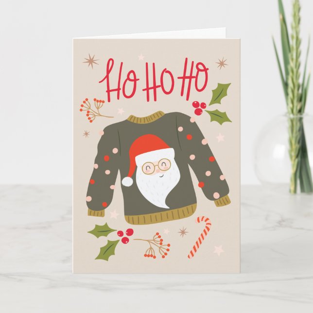 Santa Christmas Sweater Christmas Card (Front)