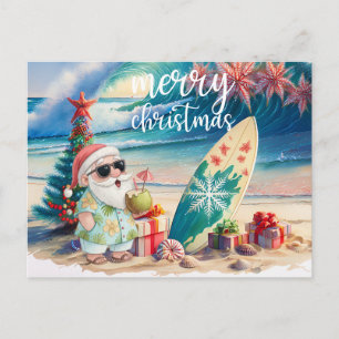 Santa Christmas Themed Hawaiian Surfer Postcard