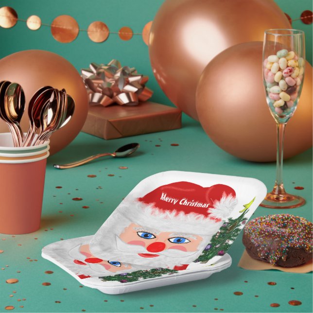Santa Christmas Tree Paper Plates (Multi)