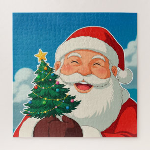 Santa Christmas Tree Scene For Cozy Holiday Fun Jigsaw Puzzle