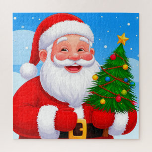 Santa Christmas Tree Scene For Holiday Fun Jigsaw Puzzle