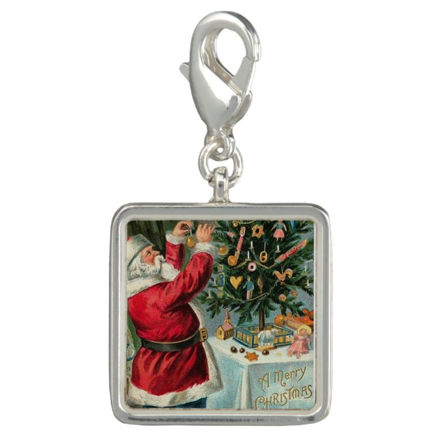 Santa Christmas Tree Victorian Antique Toys Charm (Front)