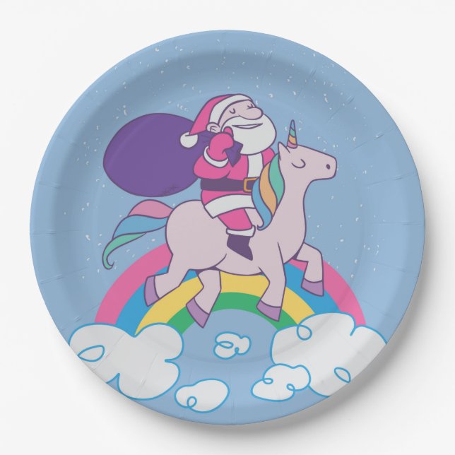 Santa Christmas Unicorn Paper Plates (Front)