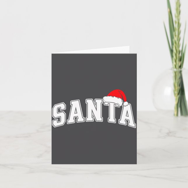 Santa Christmas Varsity Text With Hat Family Xmas  Card (Front)