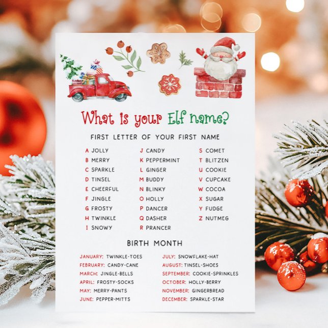 Santa Christmas What is your Elf Name Game Holiday Card (Christmas Party Game )
