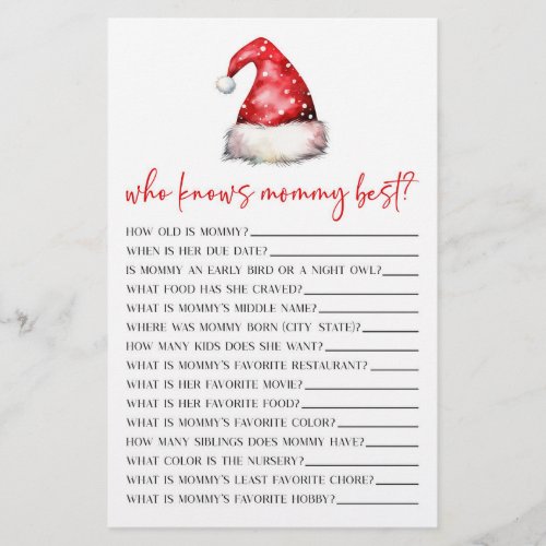 Santa Christmas Who Knows Mommy Baby Shower Game Stationery