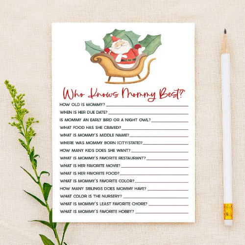 Santa Christmas Who Knows Mommy Baby Shower Game Stationery