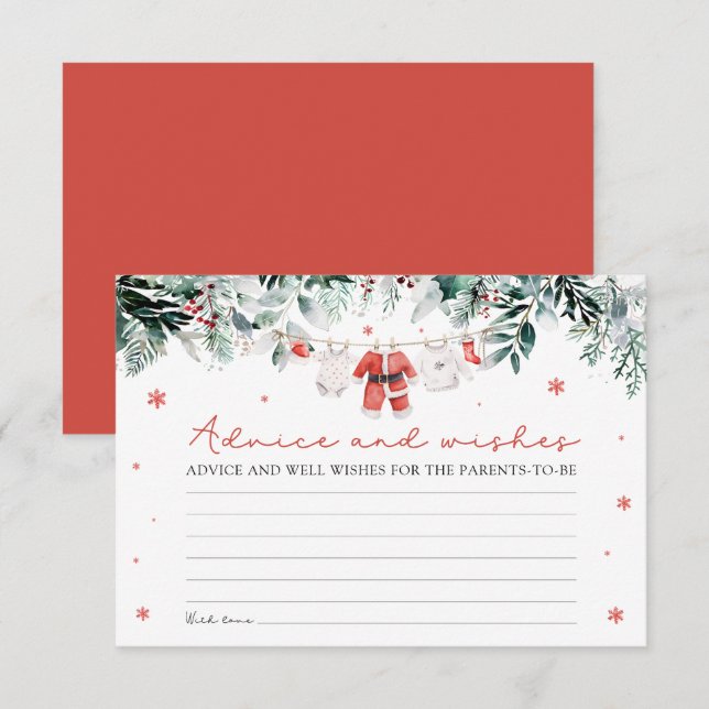 Santa Christmas Wishes and Advice Baby Shower Game Enclosure Card (Front/Back)