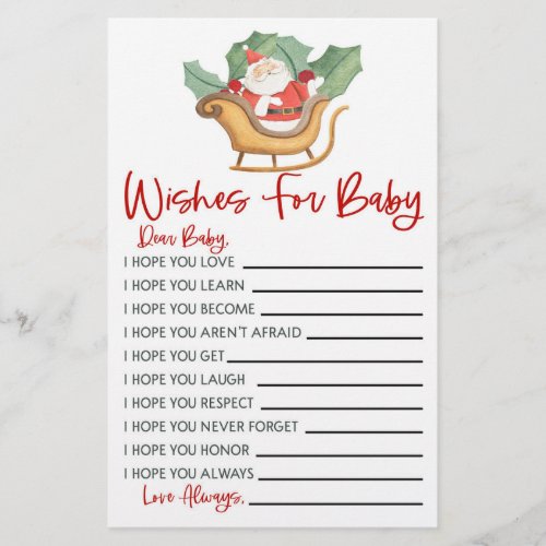 Santa Christmas Wishes For Baby Shower Activity Stationery
