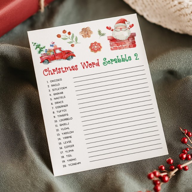 Santa Christmas Word Scrabble Game Holiday Card (Christmas Party Games)