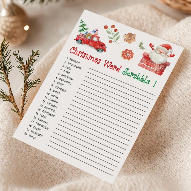 Santa Christmas Word Scrabble Game Holiday Card (Santa Christmas Party Game)