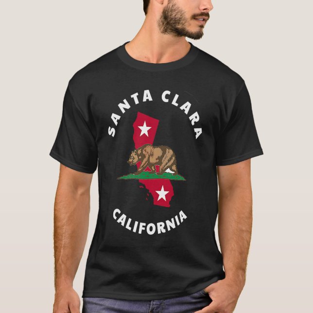 Santa Clara California CA Flag and Bear Badge Souv T-Shirt (Front)