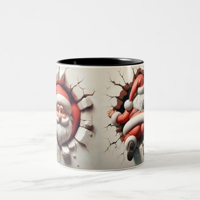 Santa Claus 3D back and front views Two-Tone Coffee Mug (Center)