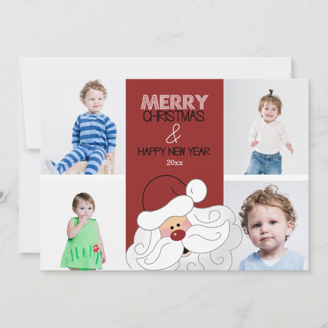 Santa Claus 4-Photo 5x7 Christmas Card (Front)