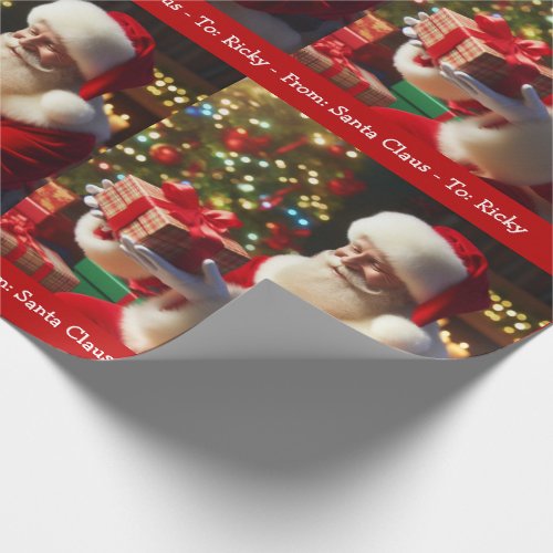 Santa Claus Add Boy Girls Name Christmas Green Wrapping Paper