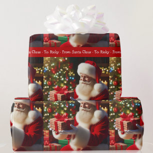 Santa Claus Add Boy Girl's Name Christmas Green Wrapping Paper