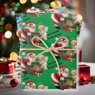 Santa Claus Add Child's Name 3 Cute Wrapping Paper Sheets