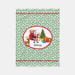 Santa Claus Add Name Personalize Car Seat Nap  Fleece Blanket
