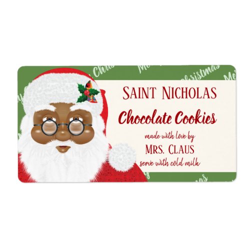 Santa Claus African American Christmas Cookie Gift Label