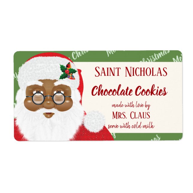Santa Claus African American Christmas Cookie Gift Label (Front)