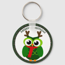 Santa Claus all green Christmas owl Keychain