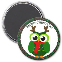Santa Claus all green Christmas owl Magnet
