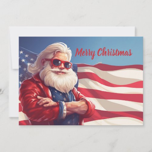 Santa Claus American Flag Holiday Card