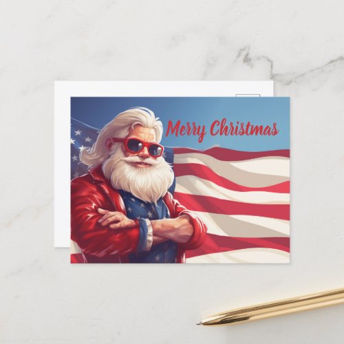 Santa Claus American Flag Postcard