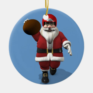 Santa Claus American Football Player Ceramic Ornament