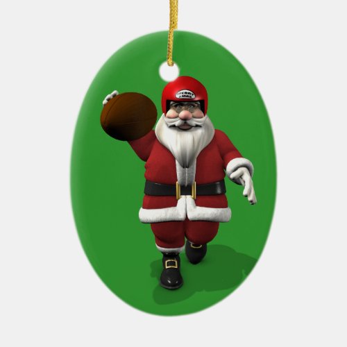 Santa Claus American Football Player Ceramic Ornament