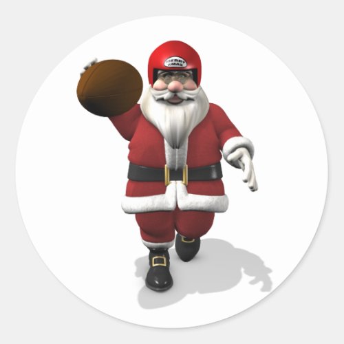 Santa Claus American Football Player Classic Round Sticker