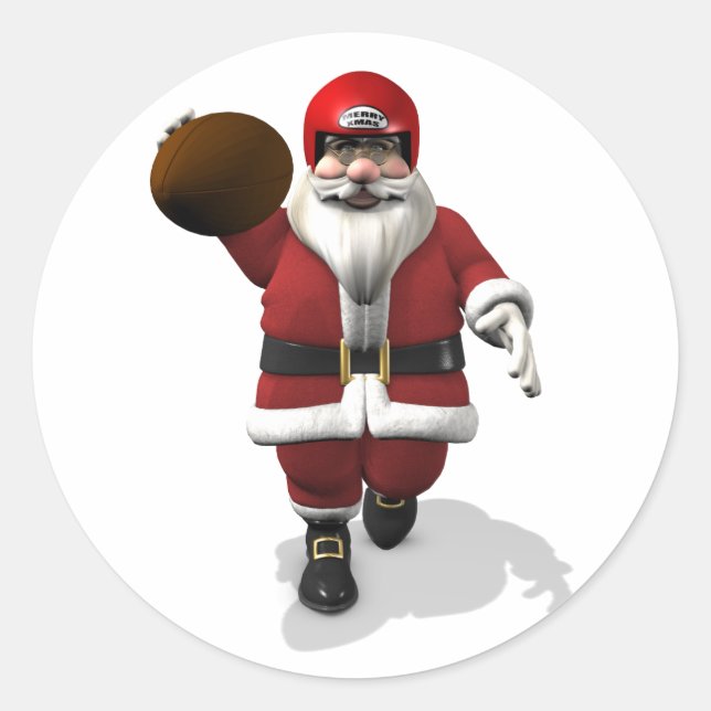 Santa Claus American Football Player Classic Round Sticker (Front)