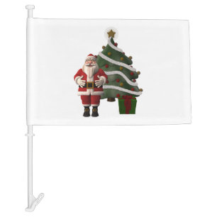 Santa Claus and a Christmas tree Car Flag