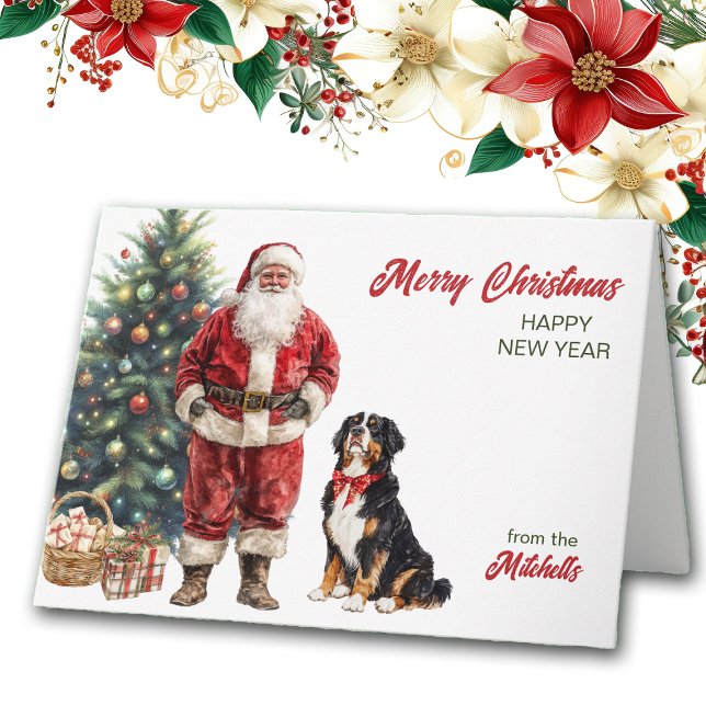 Santa Claus and Bernese Mountain Dog Christmas Holiday Card (Creator Uploaded)