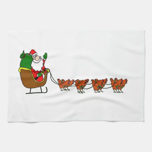 Santa Claus And Chickens Kitchen Towel