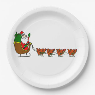 Santa Claus And Chickens Paper Plate